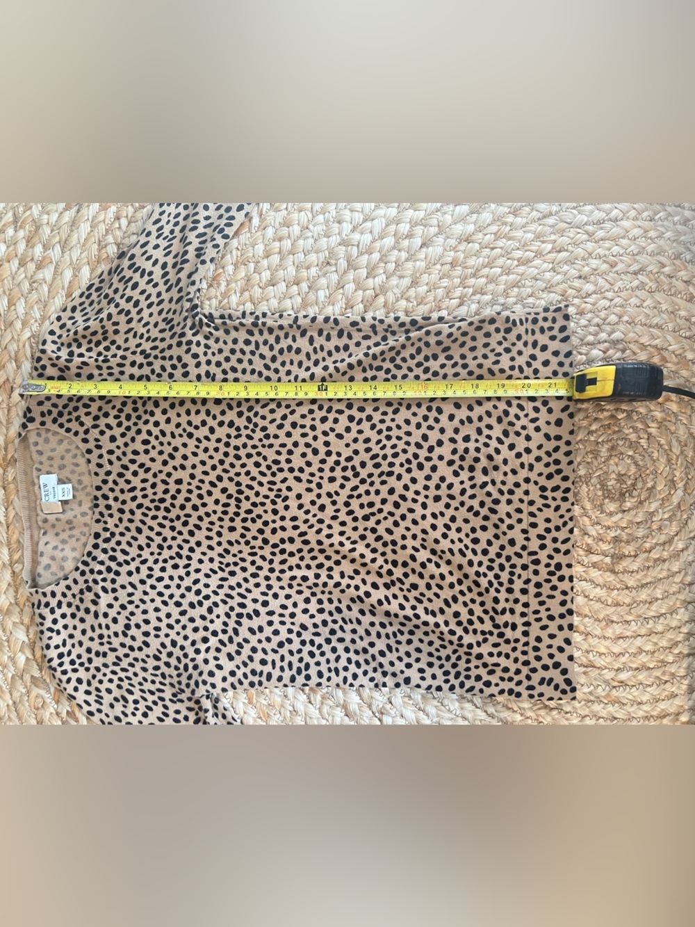 J.Crew Teddie Leopard Print Cotton Sweater XXS Tan Black Crewneck - Picture 7 of 8